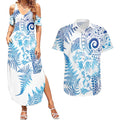 New Zealand Sea Animals Couples Matching Summer Maxi Dress and Hawaiian Shirt with Maori Koru Tribal Tattoo and Silver Ferns Galaxy Style