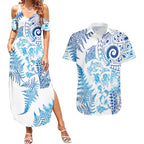 New Zealand Sea Animals Couples Matching Summer Maxi Dress and Hawaiian Shirt with Maori Koru Tribal Tattoo and Silver Ferns Galaxy Style