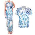 New Zealand Sea Animals Couples Matching Tank Maxi Dress and Hawaiian Shirt with Maori Koru Tribal Tattoo and Silver Ferns Galaxy Style