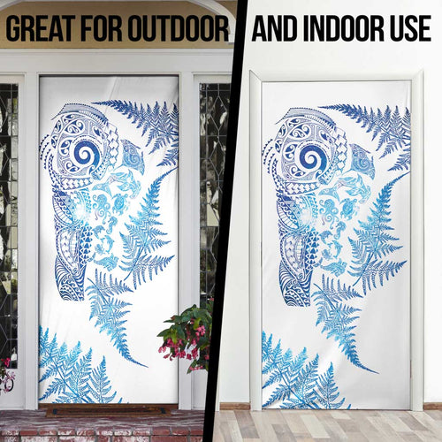 New Zealand Sea Animals Door Cover with Maori Koru Tribal Tattoo and Silver Ferns Galaxy Style