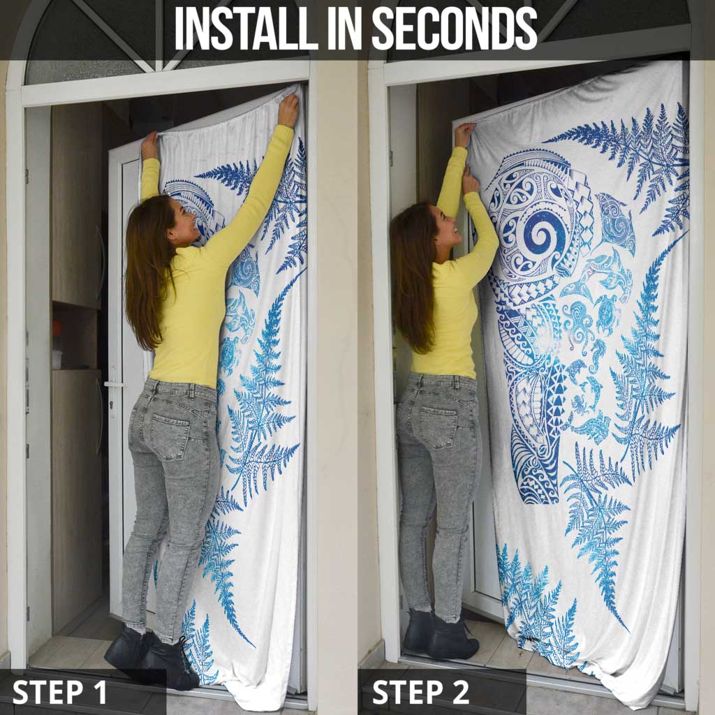 New Zealand Sea Animals Door Cover with Maori Koru Tribal Tattoo and Silver Ferns Galaxy Style
