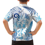 New Zealand Sea Animals Family Matching Long Sleeve Bodycon Dress and Hawaiian Shirt with Maori Koru Tribal Tattoo and Silver Ferns Galaxy Style