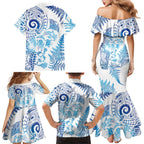 New Zealand Sea Animals Family Matching Mermaid Dress and Hawaiian Shirt with Maori Koru Tribal Tattoo and Silver Ferns Galaxy Style