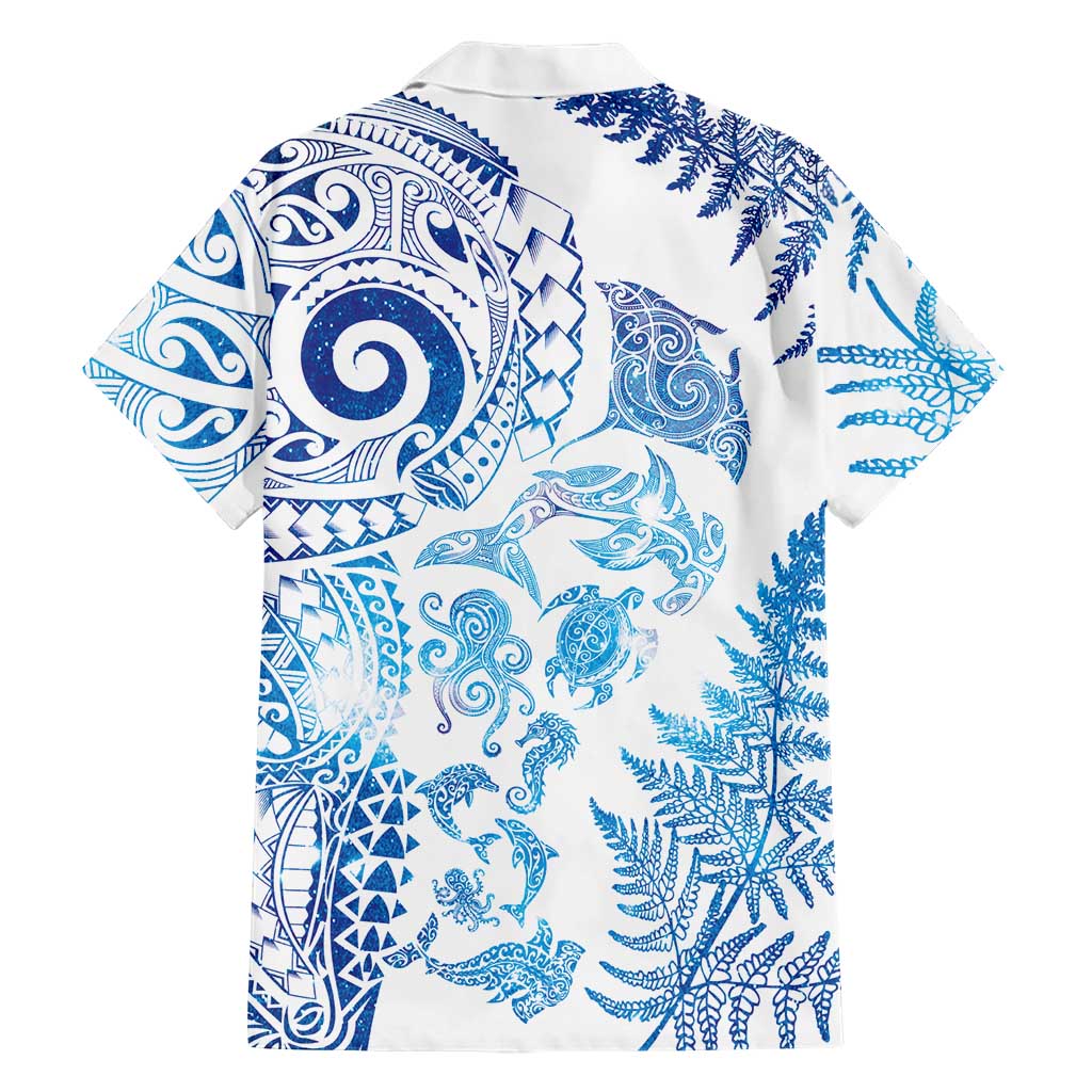New Zealand Sea Animals Family Matching Mermaid Dress and Hawaiian Shirt with Maori Koru Tribal Tattoo and Silver Ferns Galaxy Style