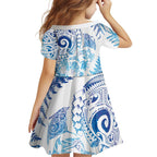 New Zealand Sea Animals Family Matching Off The Shoulder Long Sleeve Dress and Hawaiian Shirt with Maori Koru Tribal Tattoo and Silver Ferns Galaxy Style