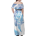 New Zealand Sea Animals Family Matching Off Shoulder Maxi Dress and Hawaiian Shirt with Maori Koru Tribal Tattoo and Silver Ferns Galaxy Style