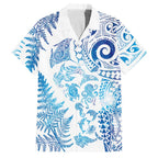 New Zealand Sea Animals Family Matching Off Shoulder Short Dress and Hawaiian Shirt with Maori Koru Tribal Tattoo and Silver Ferns Galaxy Style