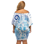 New Zealand Sea Animals Family Matching Off Shoulder Short Dress and Hawaiian Shirt with Maori Koru Tribal Tattoo and Silver Ferns Galaxy Style