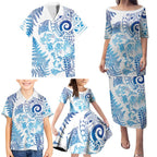 New Zealand Sea Animals Family Matching Puletasi and Hawaiian Shirt with Maori Koru Tribal Tattoo and Silver Ferns Galaxy Style