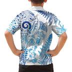 New Zealand Sea Animals Hawaiian Shirt with Maori Koru Tribal Tattoo and Silver Ferns Galaxy Style