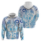 New Zealand Sea Animals Hoodie with Maori Koru Tribal Tattoo and Silver Ferns Galaxy Style