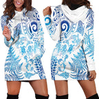 New Zealand Sea Animals Hoodie Dress with Maori Koru Tribal Tattoo and Silver Ferns Galaxy Style