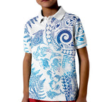 New Zealand Sea Animals Kid Polo Shirt with Maori Koru Tribal Tattoo and Silver Ferns Galaxy Style