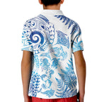 New Zealand Sea Animals Kid Polo Shirt with Maori Koru Tribal Tattoo and Silver Ferns Galaxy Style
