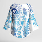 New Zealand Sea Animals Kimono Sleeve Blouse with Maori Koru Tribal Tattoo and Silver Ferns Galaxy Style