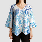 New Zealand Sea Animals Kimono Sleeve Blouse with Maori Koru Tribal Tattoo and Silver Ferns Galaxy Style