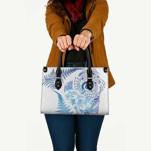 New Zealand Sea Animals Leather Bag with Maori Koru Tribal Tattoo and Silver Ferns Galaxy Style