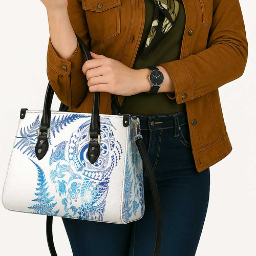 New Zealand Sea Animals Leather Bag with Maori Koru Tribal Tattoo and Silver Ferns Galaxy Style