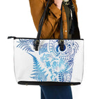 New Zealand Sea Animals Leather Tote Bag with Maori Koru Tribal Tattoo and Silver Ferns Galaxy Style