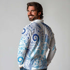 New Zealand Sea Animals Long Sleeve Polo Shirt with Maori Koru Tribal Tattoo and Silver Ferns Galaxy Style