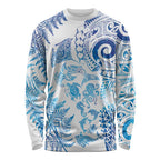 New Zealand Sea Animals Long Sleeve Shirt with Maori Koru Tribal Tattoo and Silver Ferns Galaxy Style