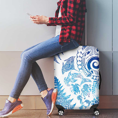New Zealand Sea Animals Luggage Cover with Maori Koru Tribal Tattoo and Silver Ferns Galaxy Style