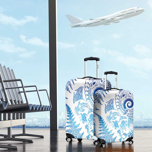 New Zealand Sea Animals Luggage Cover with Maori Koru Tribal Tattoo and Silver Ferns Galaxy Style