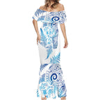 New Zealand Sea Animals Mermaid Dress with Maori Koru Tribal Tattoo and Silver Ferns Galaxy Style