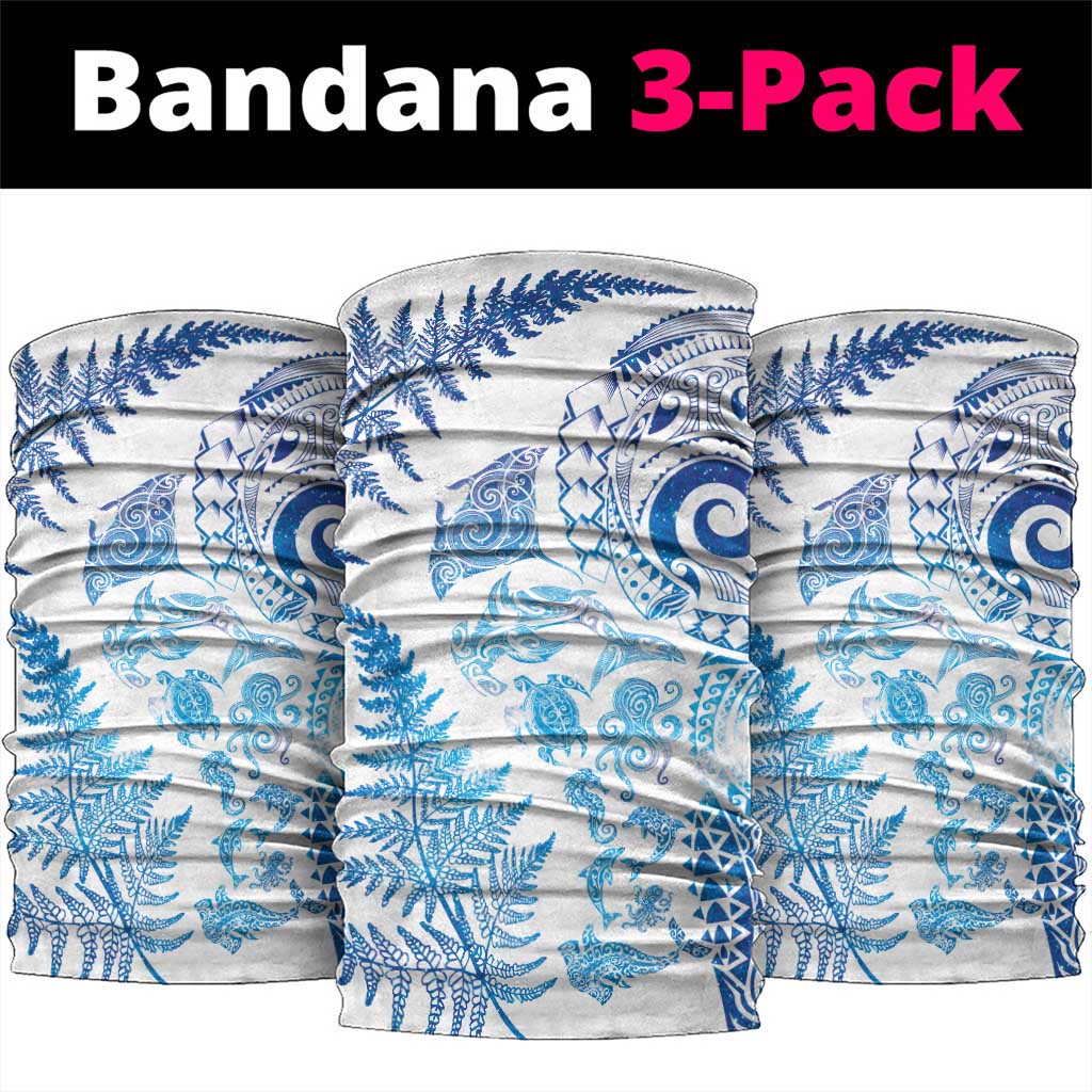 New Zealand Sea Animals Neck Gaiter with Maori Koru Tribal Tattoo and Silver Ferns Galaxy Style