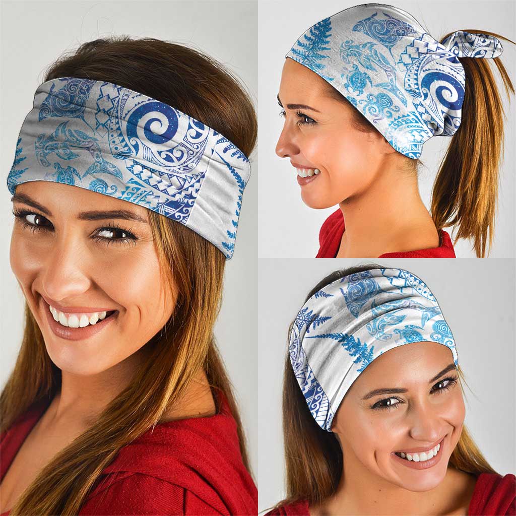 New Zealand Sea Animals Neck Gaiter with Maori Koru Tribal Tattoo and Silver Ferns Galaxy Style
