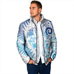 New Zealand Sea Animals Padded Jacket with Maori Koru Tribal Tattoo and Silver Ferns Galaxy Style