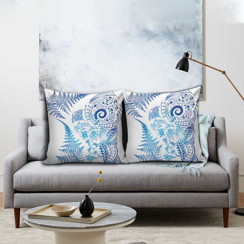 New Zealand Sea Animals Pillow Cover with Maori Koru Tribal Tattoo and Silver Ferns Galaxy Style