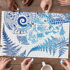 New Zealand Sea Animals Puzzle with Maori Koru Tribal Tattoo and Silver Ferns Galaxy Style