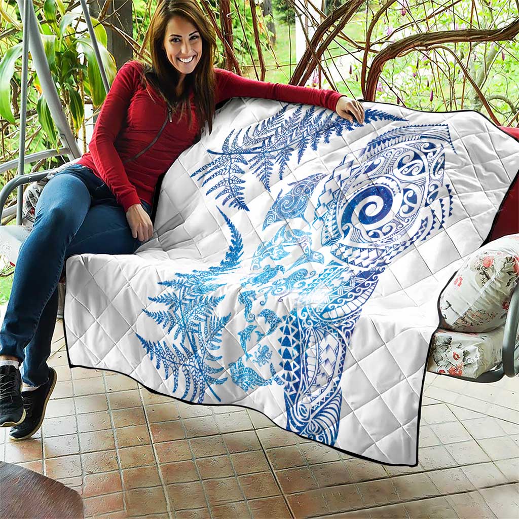 New Zealand Sea Animals Quilt with Maori Koru Tribal Tattoo and Silver Ferns Galaxy Style