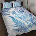 New Zealand Sea Animals Quilt Bed Set with Maori Koru Tribal Tattoo and Silver Ferns Galaxy Style