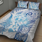 New Zealand Sea Animals Quilt Bed Set with Maori Koru Tribal Tattoo and Silver Ferns Galaxy Style