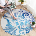 New Zealand Sea Animals Round Carpet with Maori Koru Tribal Tattoo and Silver Ferns Galaxy Style