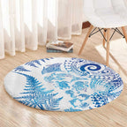 New Zealand Sea Animals Round Carpet with Maori Koru Tribal Tattoo and Silver Ferns Galaxy Style