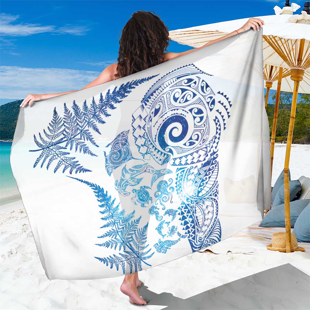 New Zealand Sea Animals Sarong with Maori Koru Tribal Tattoo and Silver Ferns Galaxy Style