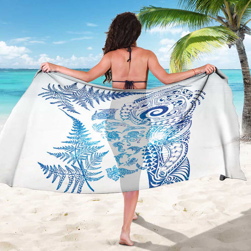 New Zealand Sea Animals Sarong with Maori Koru Tribal Tattoo and Silver Ferns Galaxy Style