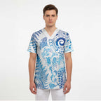 New Zealand Sea Animals Scrub Top with Maori Koru Tribal Tattoo and Silver Ferns Galaxy Style