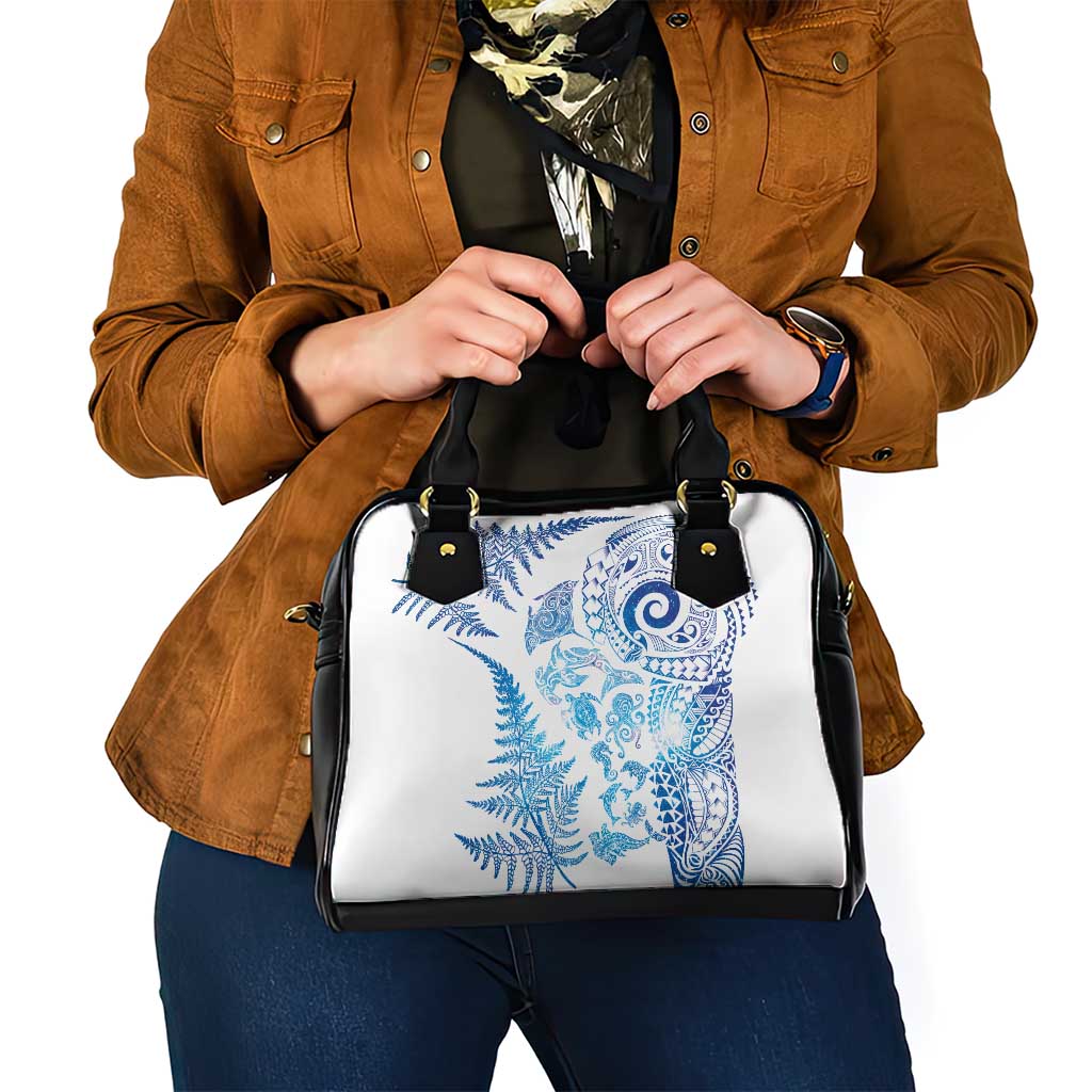 New Zealand Sea Animals Shoulder Handbag with Maori Koru Tribal Tattoo and Silver Ferns Galaxy Style