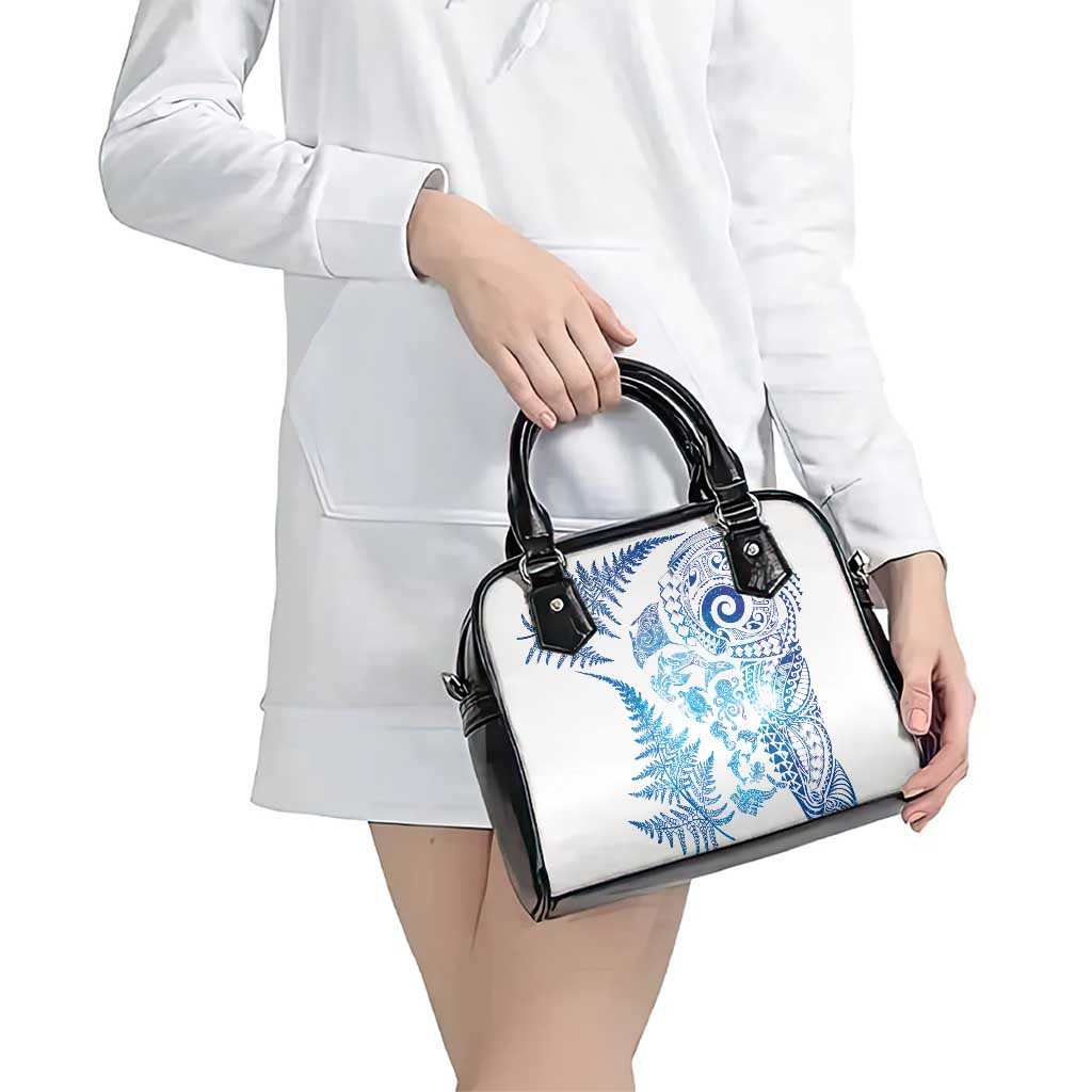 New Zealand Sea Animals Shoulder Handbag with Maori Koru Tribal Tattoo and Silver Ferns Galaxy Style