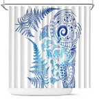 New Zealand Sea Animals Shower Curtain with Maori Koru Tribal Tattoo and Silver Ferns Galaxy Style