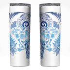 New Zealand Sea Animals Skinny Tumbler with Maori Koru Tribal Tattoo and Silver Ferns Galaxy Style