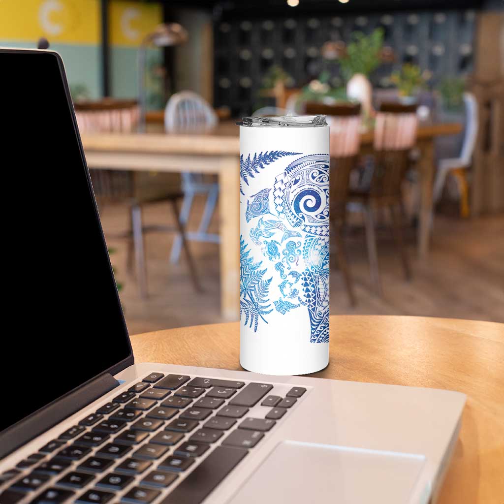 New Zealand Sea Animals Skinny Tumbler with Maori Koru Tribal Tattoo and Silver Ferns Galaxy Style
