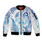 New Zealand Sea Animals Sleeve Zip Bomber Jacket with Maori Koru Tribal Tattoo and Silver Ferns Galaxy Style