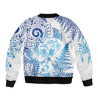 New Zealand Sea Animals Sleeve Zip Bomber Jacket with Maori Koru Tribal Tattoo and Silver Ferns Galaxy Style