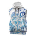 New Zealand Sea Animals Sleeveless Hoodie with Maori Koru Tribal Tattoo and Silver Ferns Galaxy Style