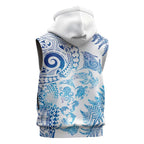 New Zealand Sea Animals Sleeveless Hoodie with Maori Koru Tribal Tattoo and Silver Ferns Galaxy Style